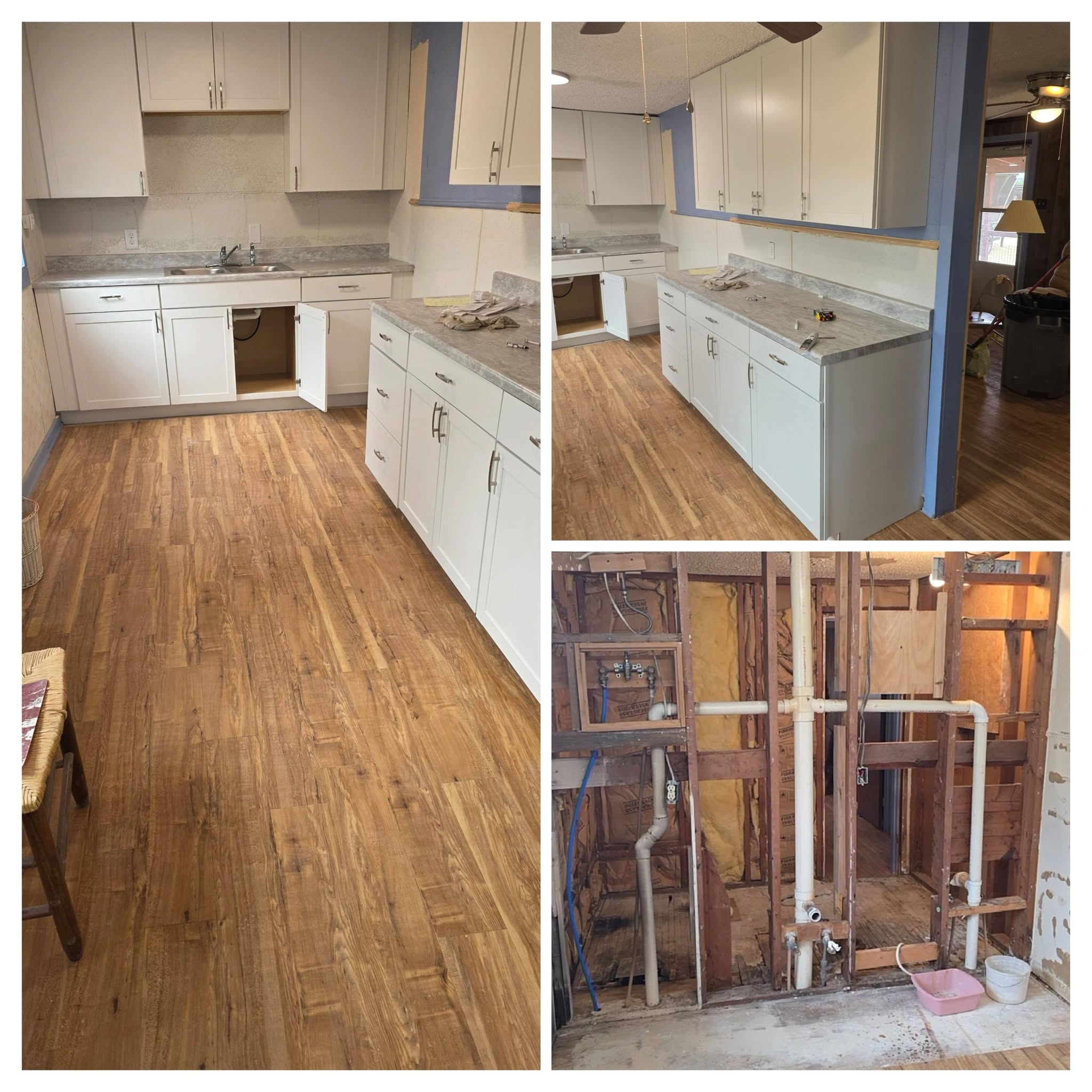 Kitchen remodel before and after collage by Roe Construction