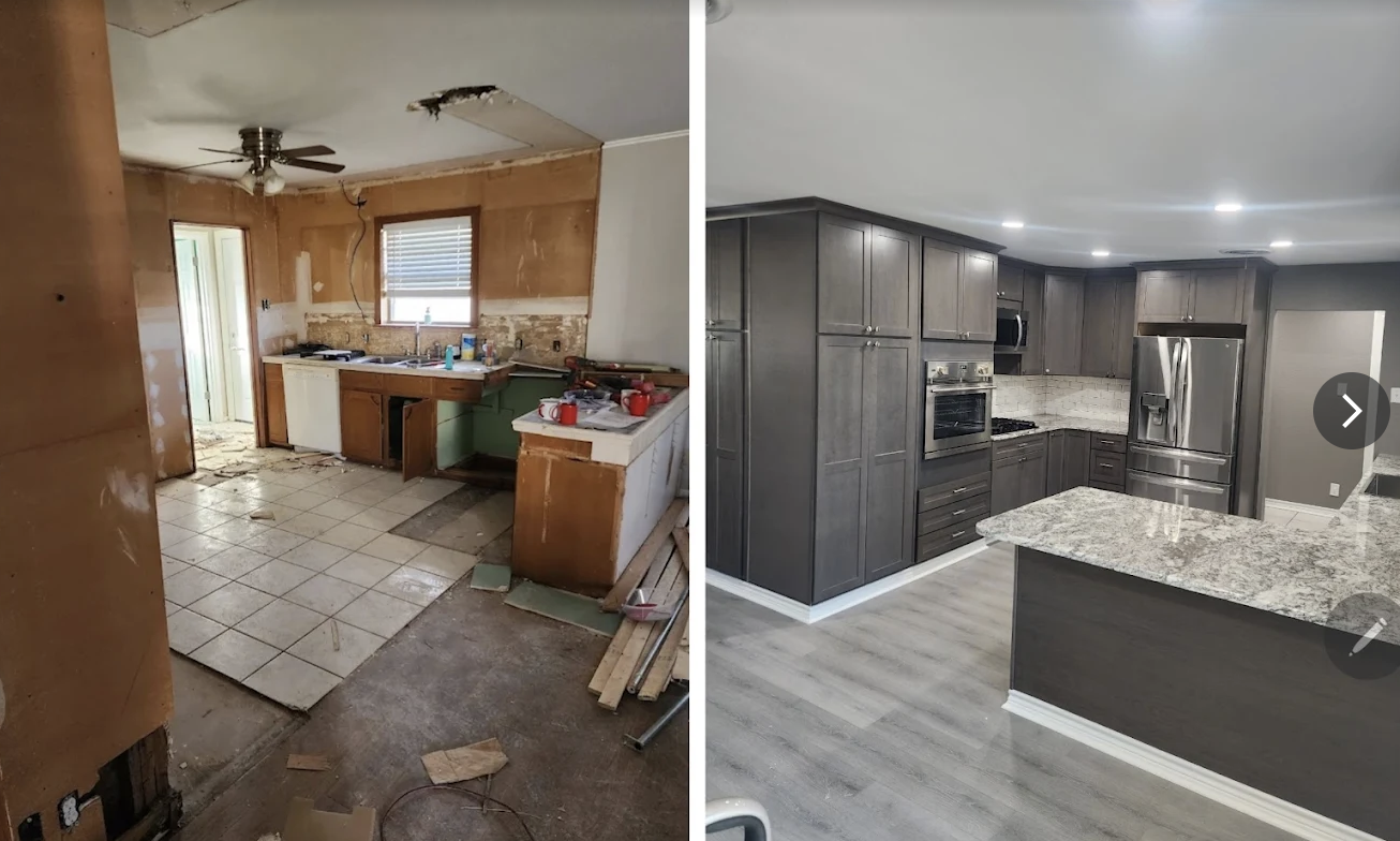 Kitchen remodel before and after by Roe Construction in Abilene Texas