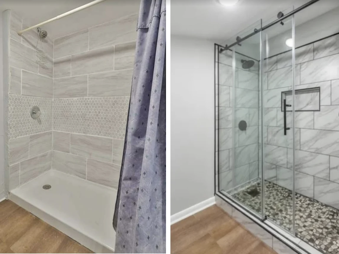 Before and after shower remodel by Roe Construction